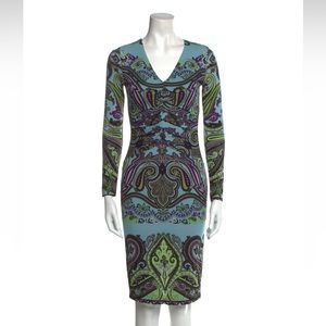 Etro Blue, Green and Purple Paisley Knee-Length Dress in Size Small | US4
